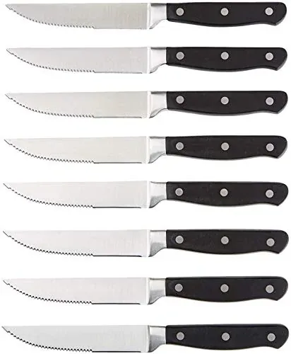 Amazon Basics 8-Pc 4.5" Full Tang Stainless Steel Serrated Steak Knife Set