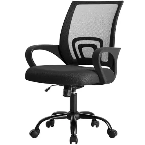 DUMOS Mid-Back Mesh Ergonomic Office Chair w/ Lumbar Support & Rocking Mode (Black)
