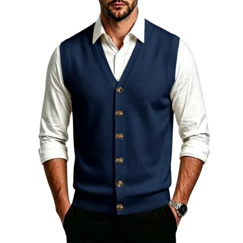 Men's V-Neck Button Down Sweater Vest