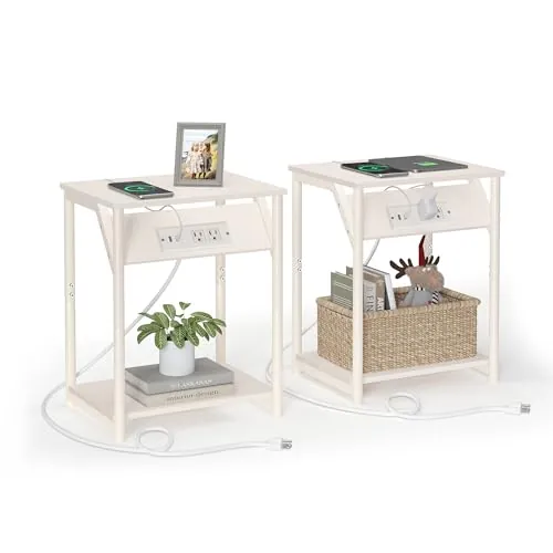 2-Piece 18.9" Songmics Home Small Side Table w/ Charging Station