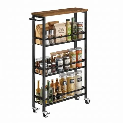 Pipishell Slim Storage Cart with Wheels - 4 Tier Brown