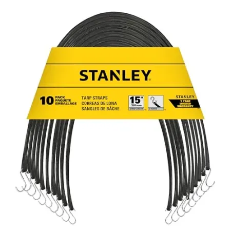 10-Pack STANLEY 15" Natural Rubber Tarp Straps with Zinc Plated S-Hooks