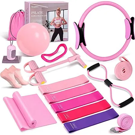 15-Pc laapee Pilates Essentials Equipment Starter Set (Pink)