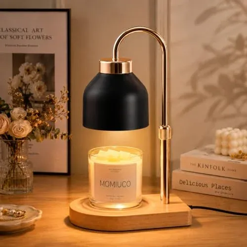 MONUYCO Adjustable Height Black Glass Candle Warmer Lamp w/ Timer & Dimmer