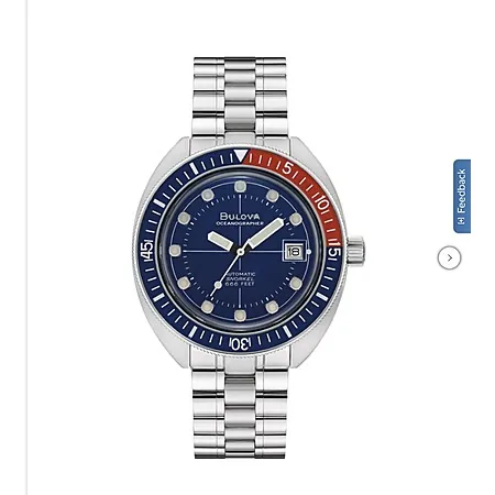 41mm Bulova Oceanographer Stainless Steel Men's Automatic Watch (Red Blue Bezel)