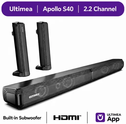 ULTIMEA 2.2ch Sound Bar with Built-in Dual Subwoofer and Bluetooth 5.3