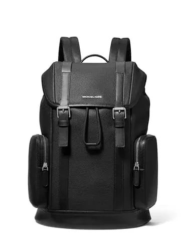 Michael Kors Men's City Buckle Leather Backpack Silver Tone-Hardware/Black