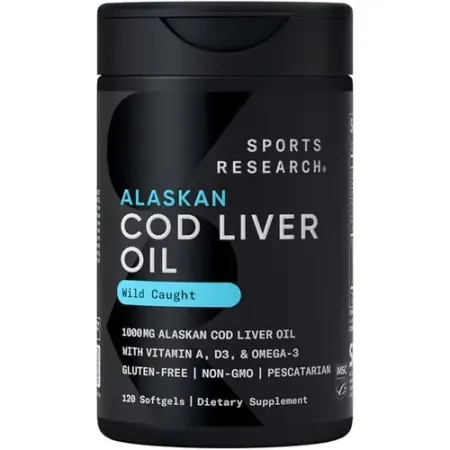 120ct Sports Research® Omega-3 Wild Alaskan Cod Liver Oil (1000mg)