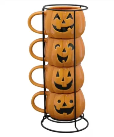 4-Pack Way To Celebrate Halloween Pumpkin Stack Ceramic Mugs