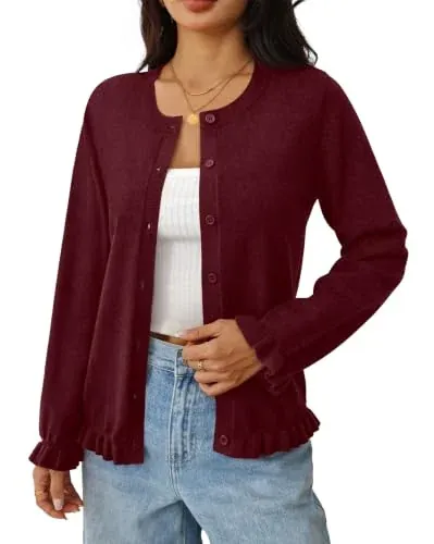 Ofeefan Cardigan Sweaters w/Contrast Trim