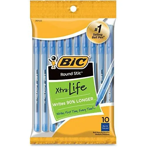 BIC Round Stic Ball Pens Stick 10-Pack: 94 cents w/ Subscribe & Save + free shipping w/ Prime