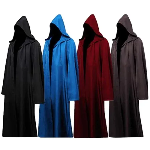 Tunic Hooded Robe Monk Priest Cloak Halloween Costume Adult Hood Cape (4 Colors)