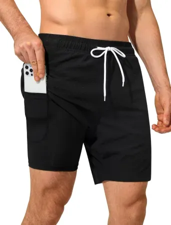 SILKWORLD Men's 7" Swim Trunks w/ Compression Liner