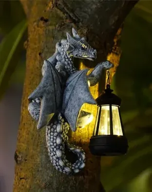 Goodeco 9.3" Dragon Tree Hugger Solar Lantern Garden Statue