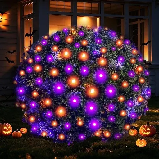 LED Halloween Net Lights Outdoor 144LED 6ftx6ft (Orange and Purple)