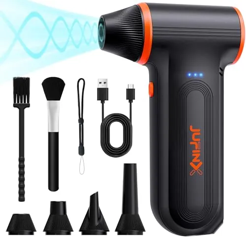 JUFINX X117 Rechargeable Electric Mini Compressed Air Duster w/ 4 Nozzles & 2 Brushes