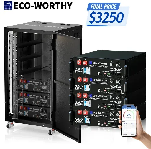ECO-WORTHY 4Pack 48V 100AH Lithium Battery UL1973+UL9540A+RACK6 V3 Server Rack