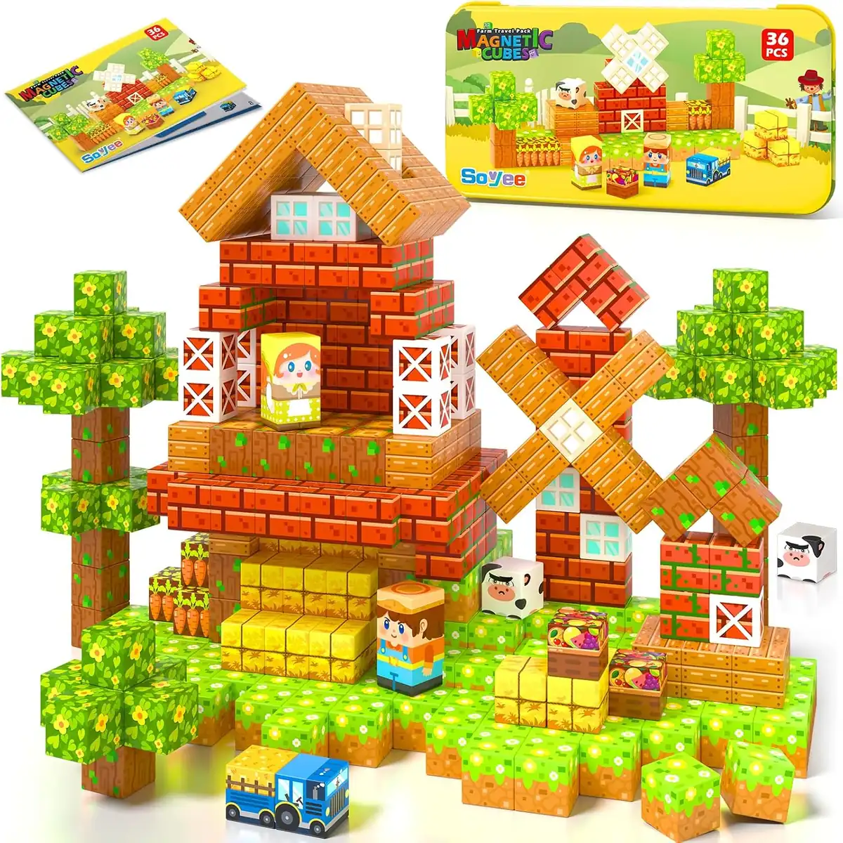 Soyee Farm 36-Piece Magnetic Building Blocks Set