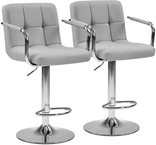 EDX Bar Stools Set of 2 with PU Leather, Swivel High Back Bar Stools with Handles for Kitchen Island