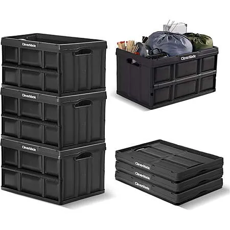 3-Pk 46L CleverMade Collapsible Storage Bins (No Lids, Obsidian)