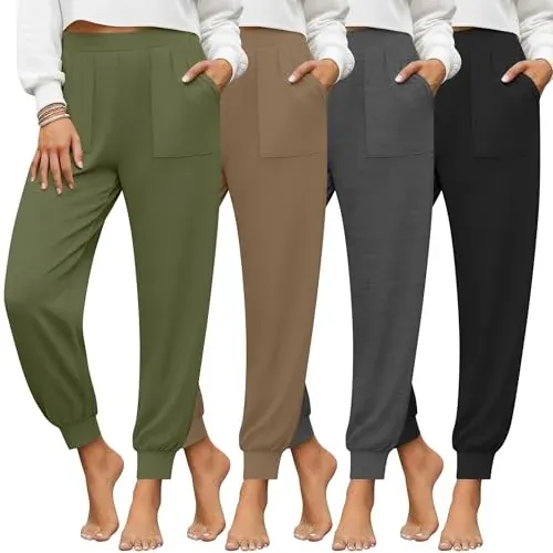 Yearntown 4-Pack Women's Joggers Lounge Yoga Pants with Pockets
