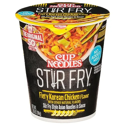 Nissin Cup Noodles Stir Fry Noodles in Sauce, Fiery Chicken, 2.96 Ounce (Pack of 6)