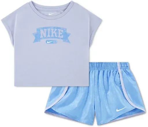 2-Piece Nike Toddler Girls' Lace It Up Crewneck T-Shirt & Shorts Set (University Blue, Sizes: 2Y=4T)