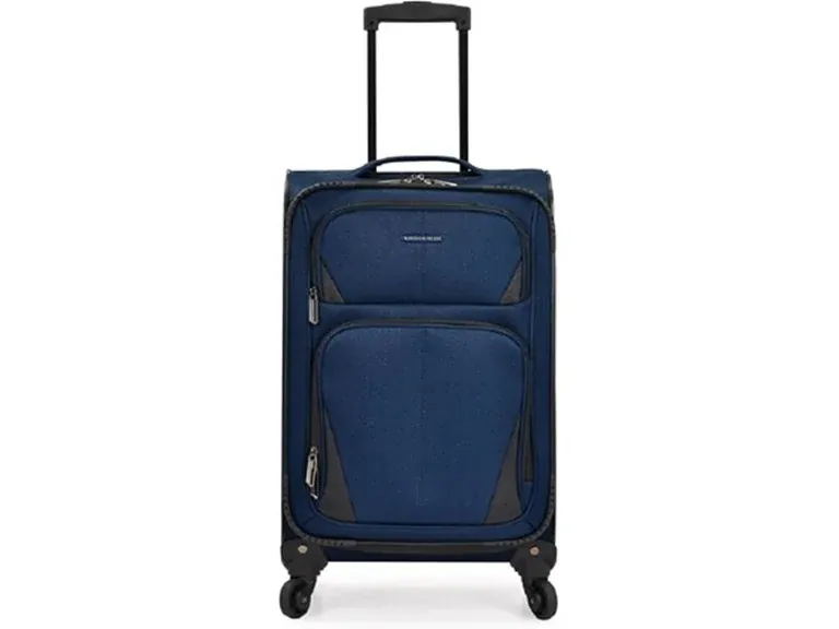 23" U.S. Traveler Aviron Bay Expandable Softside Carry-On Luggage with Spinner Wheels (Navy Blue)