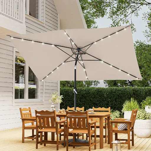 ACEGOSES 10-ft Steel Gray Push-button Tilt Market Patio Umbrella with Lights