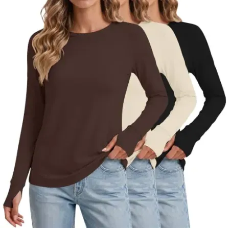 3-Pack Ekouaer Long Sleeve Crew Neck Women's Thermal Tops w/ Thumb Hole