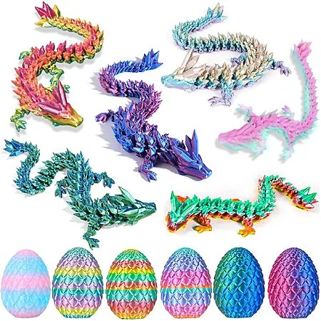 6-Pk HTXJ-MF 3D Printed Mini Mystery Crystal Dragon Egg w/ Dragon Fidget Toy