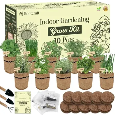 44-Piece ROOTCRAFT 10-Herb Garden Planter Indoor Kit