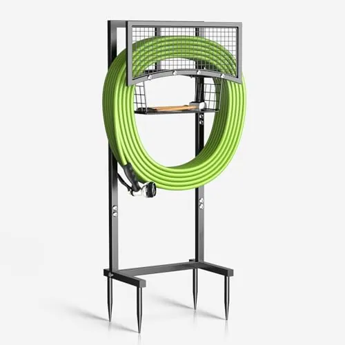 MLICAWU Freestanding Garden Hose Holder w/ Storage Basket