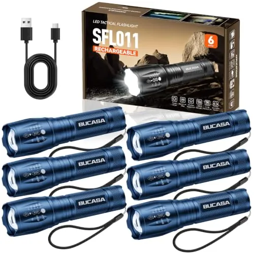 BUCASA Rechargeable Flashlights 6 Pack (Blue)