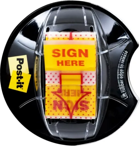 Post-it 1" Wide Sign Here Flags, Yellow, 200/Desk Grip Dispenser