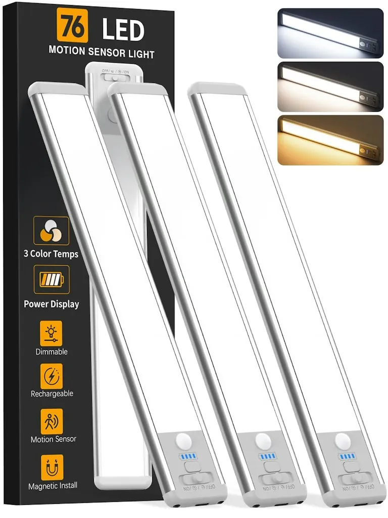 Wireless Rechargeable Motion Sensor Under Cabinet Light 3-Pack