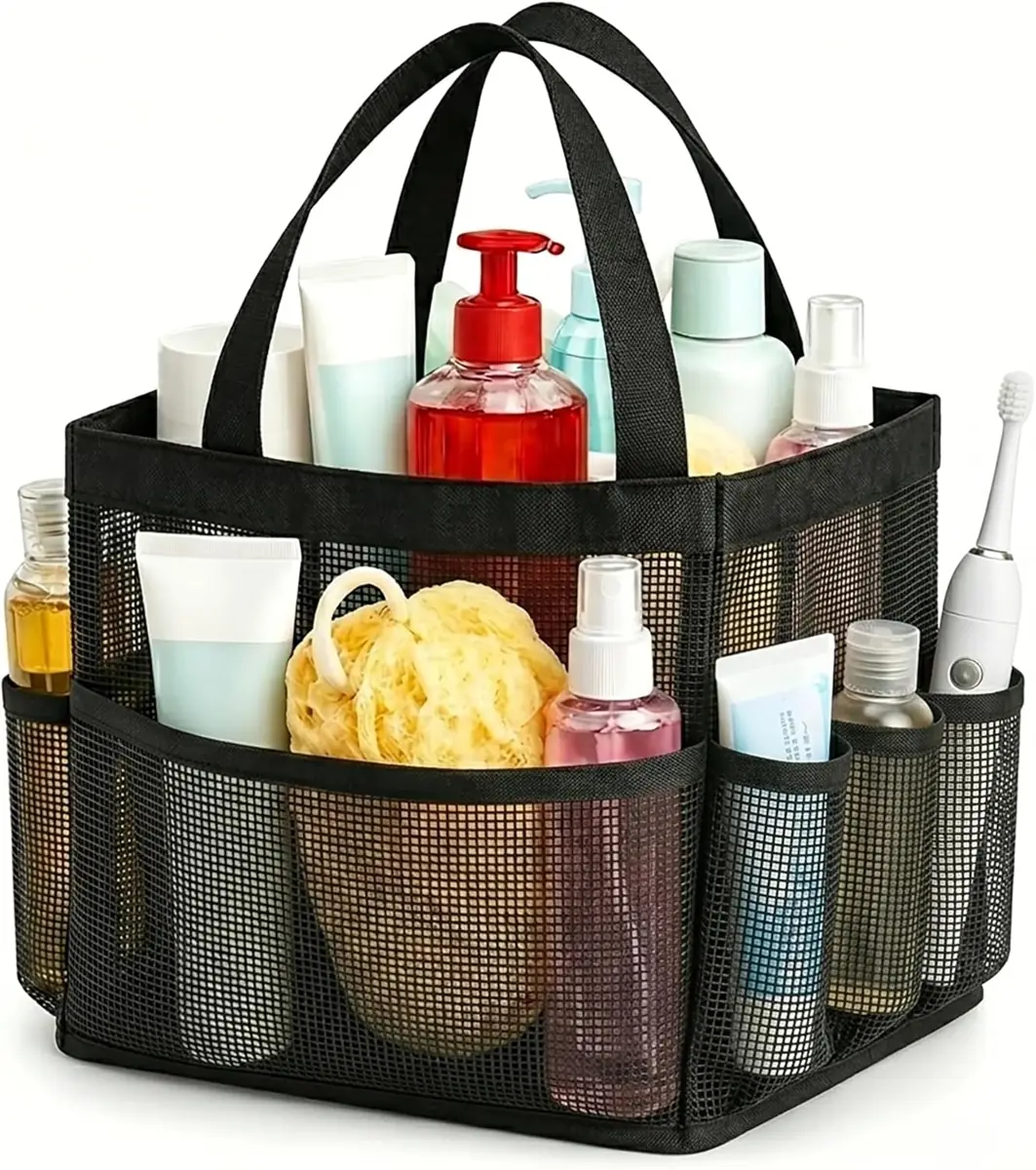 Mesh Shower Caddy w/ 9 Side Pockets in Black