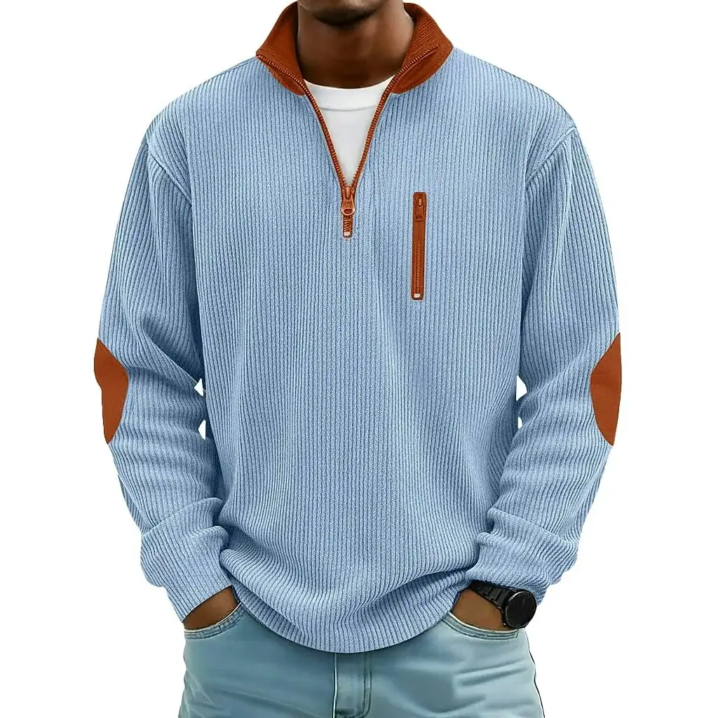 Men's Colorblock Textured Zipped Henley Shirt for 2