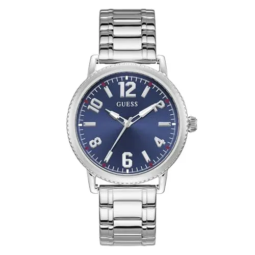 Guess Men's 42mm Watch - Silver Tone Stainless Steel Strap Blue Dial Silver Tone Case