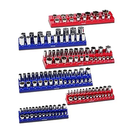 6-Pc Vevor Metric/SAE Magnetic Socket Organizers Tray Holder Set