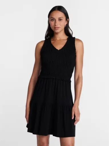 Time and Tru Women's Smocked Sleeveless Mini Dress with Ruffle Trim