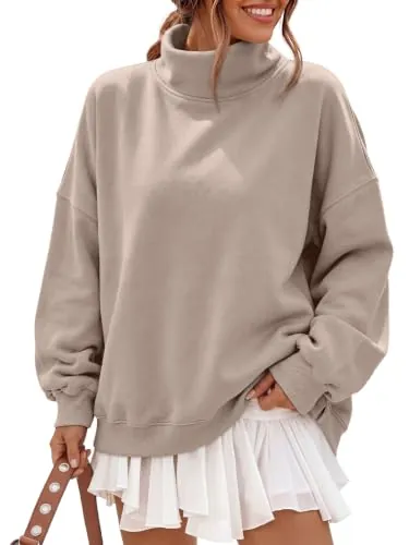 Trendy Queen Women’s Fleece Oversized Mock Neck Sweatshirts with Pockets