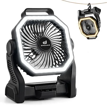 Odoland 20000mAh 4-Speed Rechargeable Camping Fan w/ 3-Color LED Light