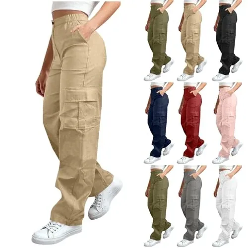 Wide Leg Cargo Pants with Multiple Pockets