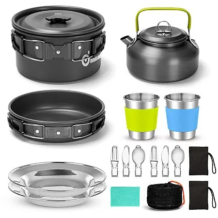 15-pc Odoland Camping Cookware Mess Kit