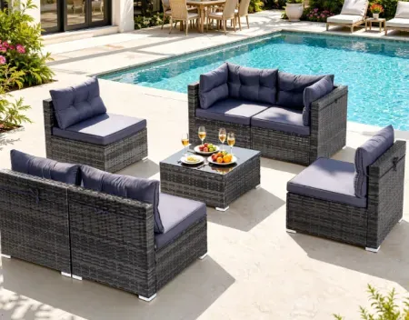 Segmart 7-Piece Rattan Sectional Sofa Set