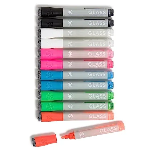 U Brands 12-Count Bold Tip Liquid Glass Dry Erase Markers w/ Erasers (Assorted Colors)