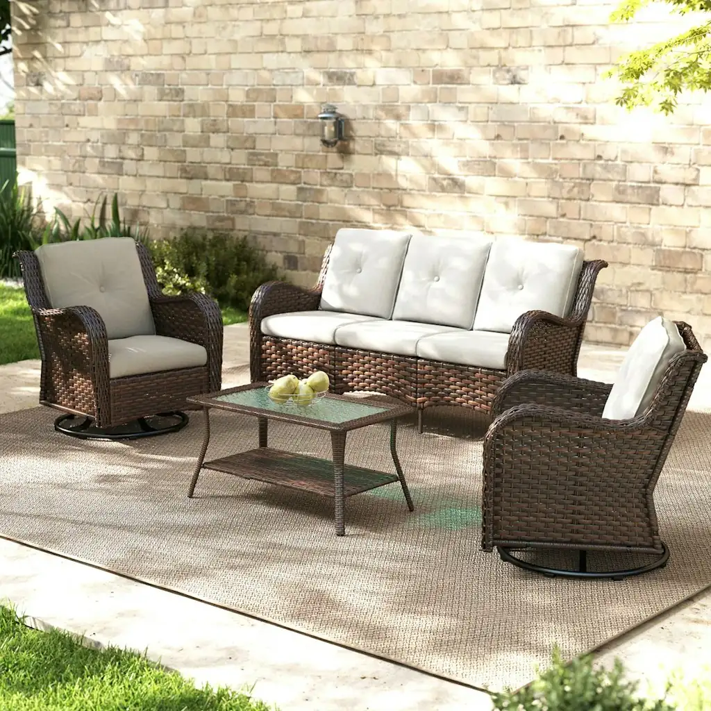 Lark Manor Alejah 4-Piece Rattan Sofa Seating Group w/ Cushions