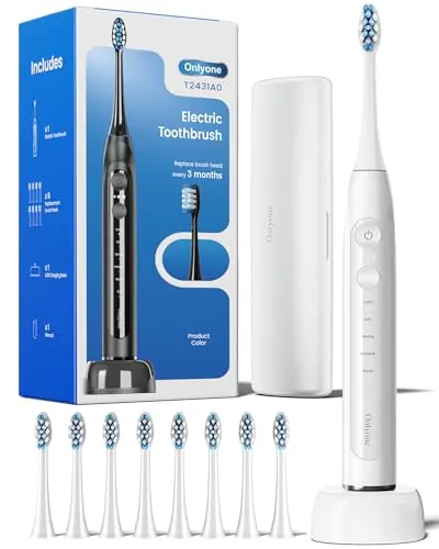 Onlyone Rechargeable Sonic Electric Toothbrush w/ 8 Brush Heads