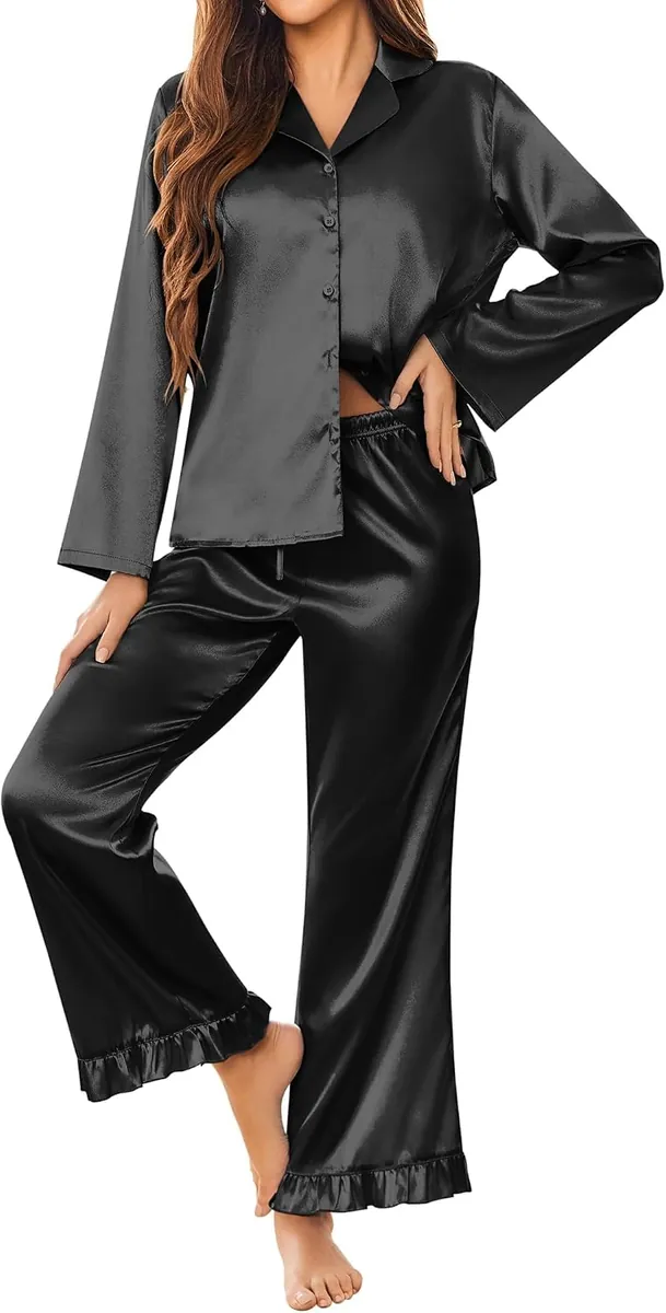 Women’s Satin Pajama Set for Women w/ Ruffles